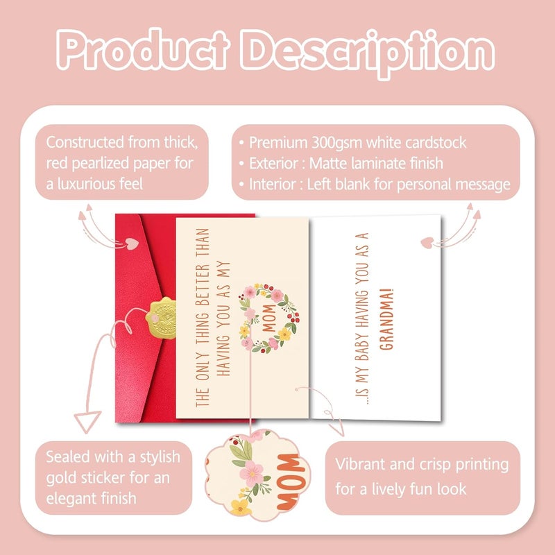 Pstyteos Funny Pregnancy Announcement Card for Mom, the Only Thing Better than Having You as My Mom is My Baby Having You as a Grandma, 8 in x 5.3 in Double-Sided Card with Red Envelope and Sticker - Image 3